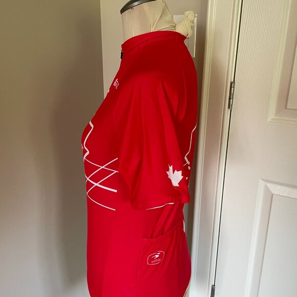 SUGOI Men's Size Small Cycling Jersey Canada Logo Red White 3/4 Zip Short Sleeve - Picture 6 of 13